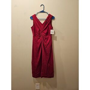 NWT Women's Doncaster Collection Silk Blend Sleeveless V Neck Dress Red Size 6P